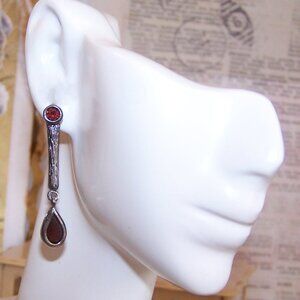 Vintage Sterling Silver Garnet Dangle Earrings - Posts with Nuts